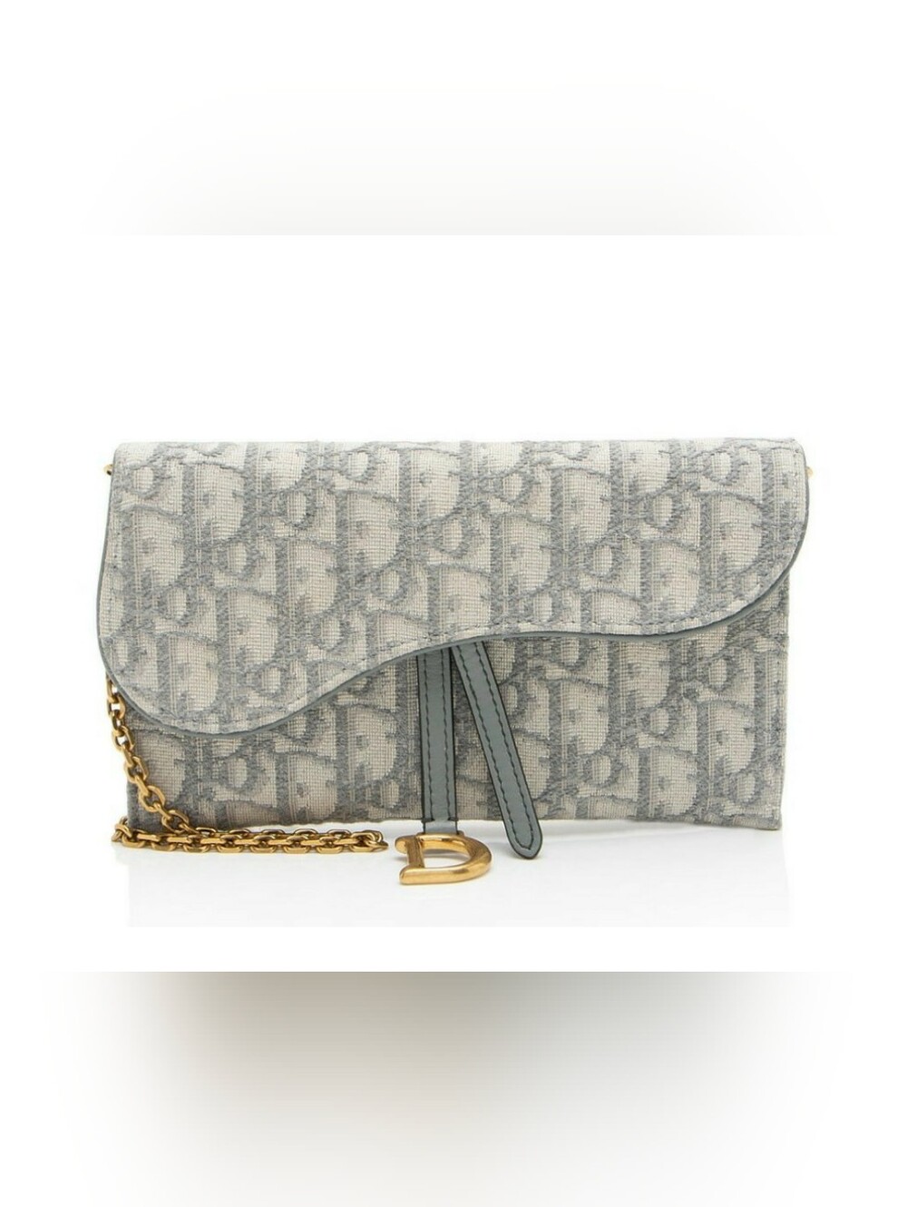 Dior Light Grey Oblique Canvas Chain Clutch with Gold 'D' Charm